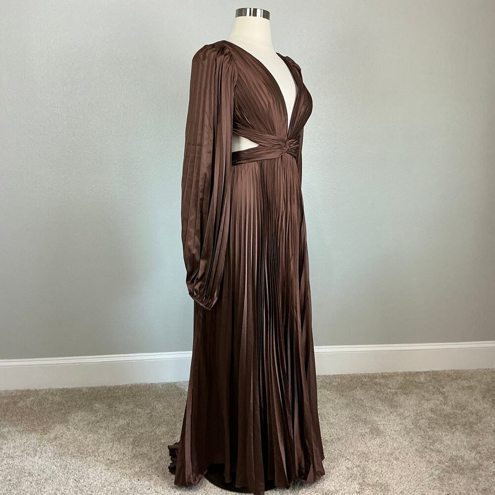 Mac Duggal 26737 Brown Evening Gown Satin Backless Long Sleeve Dress Size 12 - Picture 4 of 12